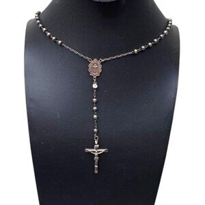 Vtg 925 Sterling Silver Rosary Necklace MOM Jordan Signed Jerusalem Religious